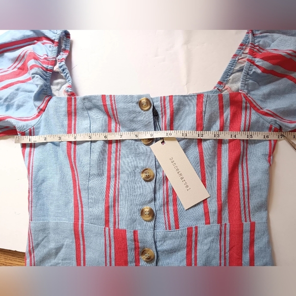 off-the-shoulder blouse buttons Full, sz M, linen blend,Tie balloon Sleeve, - Picture 5 of 11